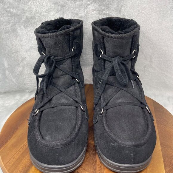 EMU Boots Mens 12 Black Suede Australian Sheepskin Lined Wallabee Style Juc Lo - Picture 5 of 16